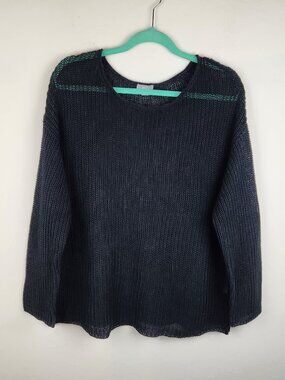 J. Jill Black Linen Blend Loose Knit Slouchy Sweater sz XL